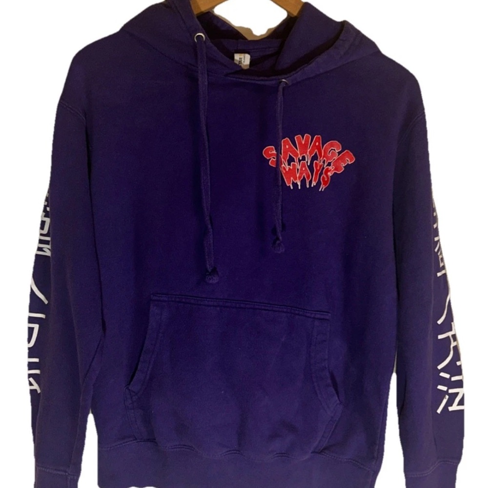Savage Ways Purple Hoodie w/ Japanese Lettering – Size Small